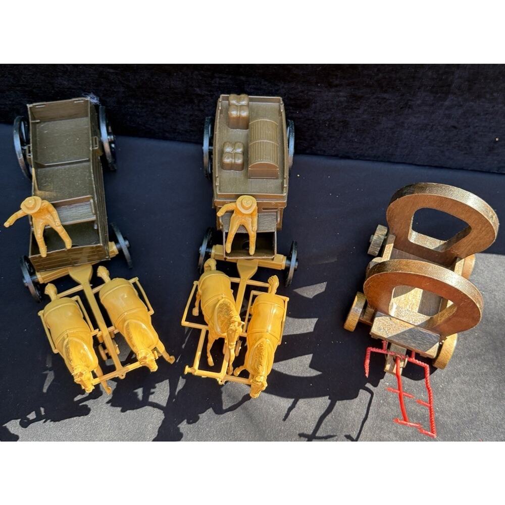 Vintage Processed Plastics Carriage Wagon & Wood Covered Wagon Nice!